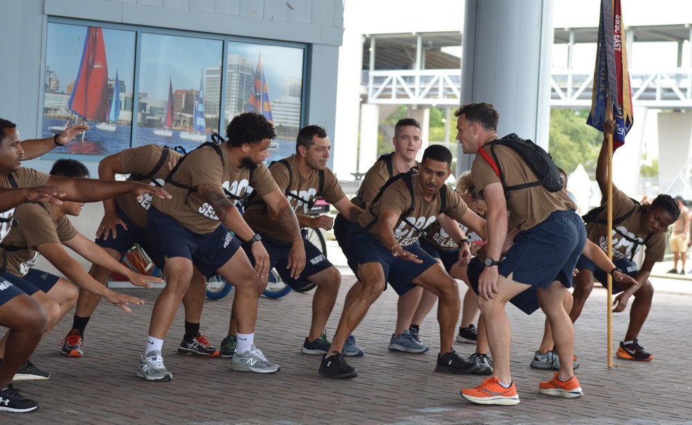 Chief Petty Officer selectees compete in cadence and guidon competition during annual CPO Heritage Days training event at the Hampton Roads Naval Museum
