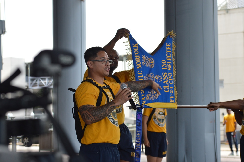 Chief Petty Officer selectees compete in cadence and guidon competition during annual CPO Heritage Days training event at the Hampton Roads Naval Museum