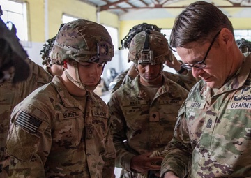 Soldiers from 10th Mountain Division and Bulgarian Land Forces 101st Alpine Regiment participate in the Rhodope 23 climbing techniques and fundamentals on Sep. 16, 2023, near Smolyan, Bulgaria