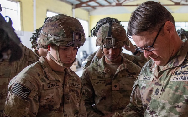 Soldiers from 10th Mountain Division and Bulgarian Land Forces 101st Alpine Regiment participate in the Rhodope 23 climbing techniques and fundamentals on Sep. 16, 2023, near Smolyan, Bulgaria