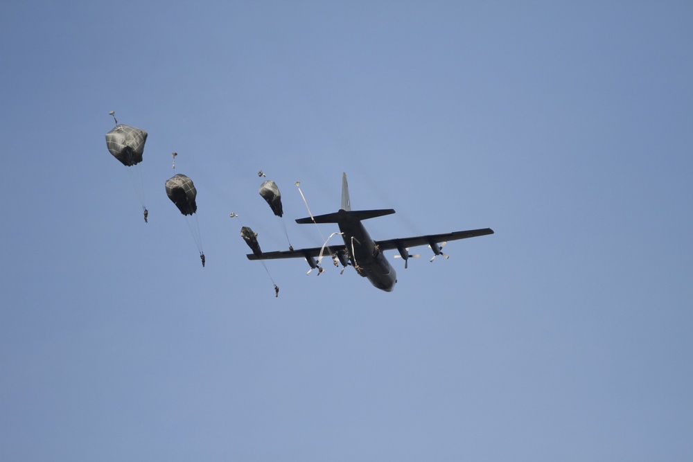 Paratroopers Exit aircraft during Falcon Leap