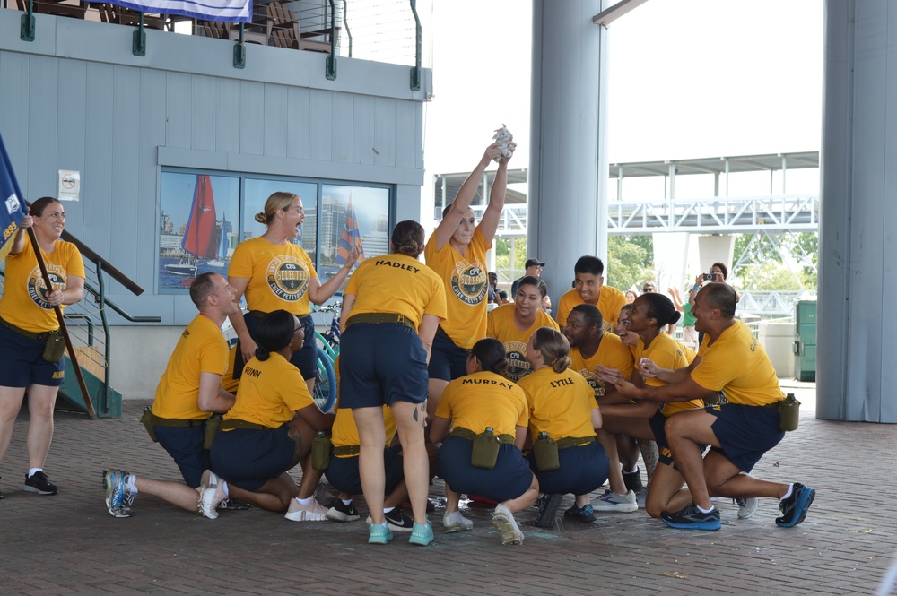 Chief Petty Officer selectees compete in cadence and guidon competition during annual CPO Heritage Days training event at the Hampton Roads Naval Museum