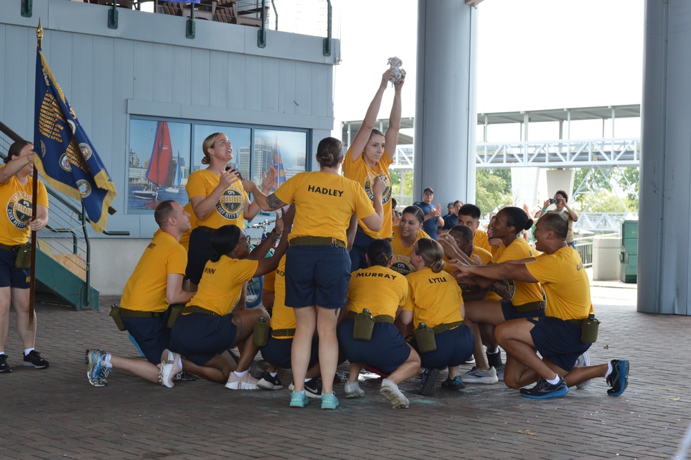 Chief Petty Officer selectees compete in cadence and guidon competition during annual CPO Heritage Days training event at the Hampton Roads Naval Museum