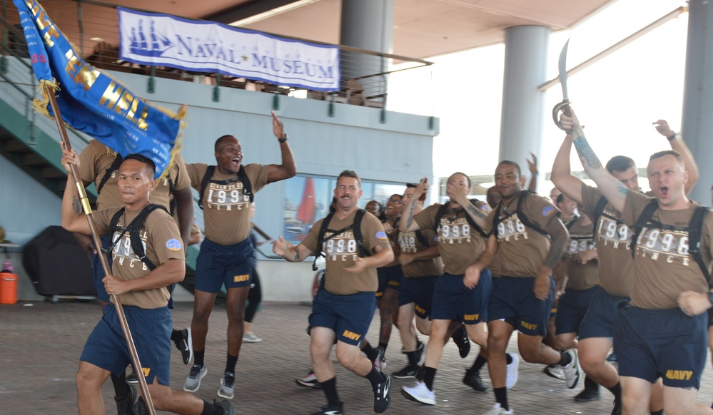 Chief Petty Officer selectees compete in cadence and guidon competition during annual CPO Heritage Days training event at the Hampton Roads Naval Museum