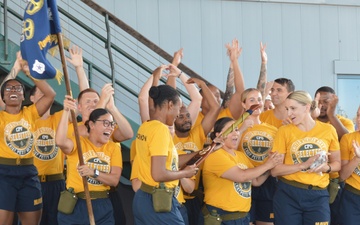 Chief Petty Officer selectees compete in cadence and guidon competition during annual CPO Heritage Days training event at the Hampton Roads Naval Museum