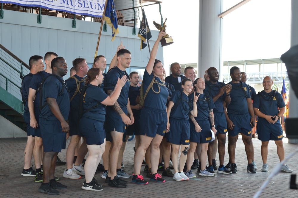 Chief Petty Officer selectees compete in cadence and guidon competition during annual CPO Heritage Days training event at the Hampton Roads Naval Museum