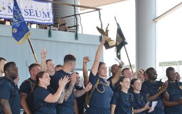 Chief Petty Officer selectees compete in cadence and guidon competition during annual CPO Heritage Days training event at the Hampton Roads Naval Museum