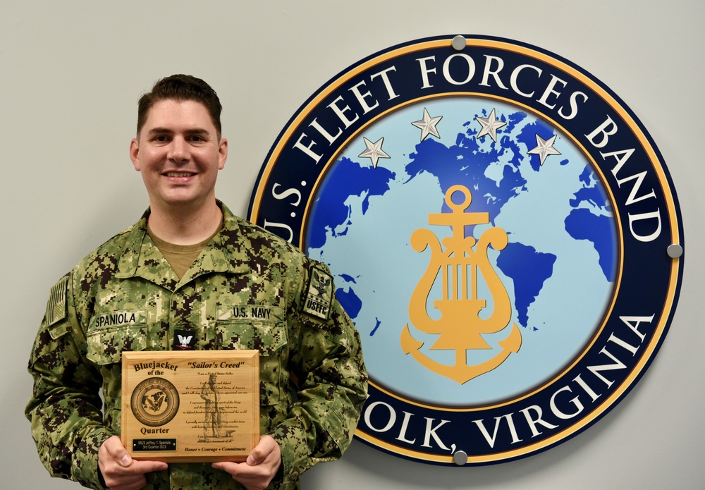 Musician 3rd Class Jeff Spaniola Bluejacket of the Quarter Award Ceremony