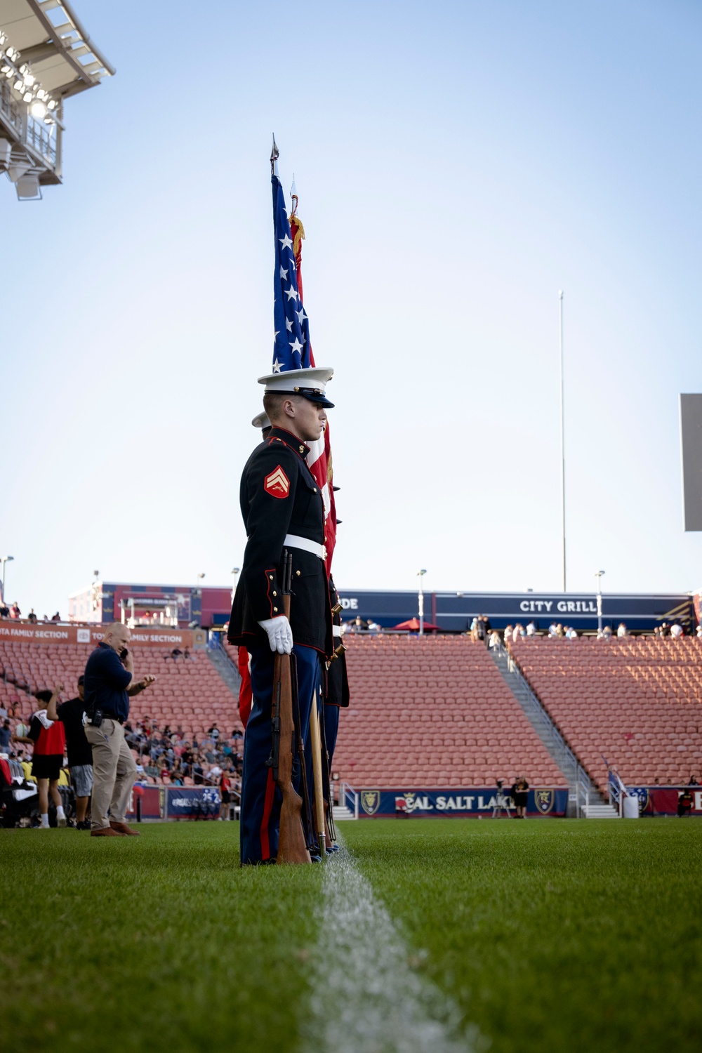 Marines perform color guard for USA v France Rugby match