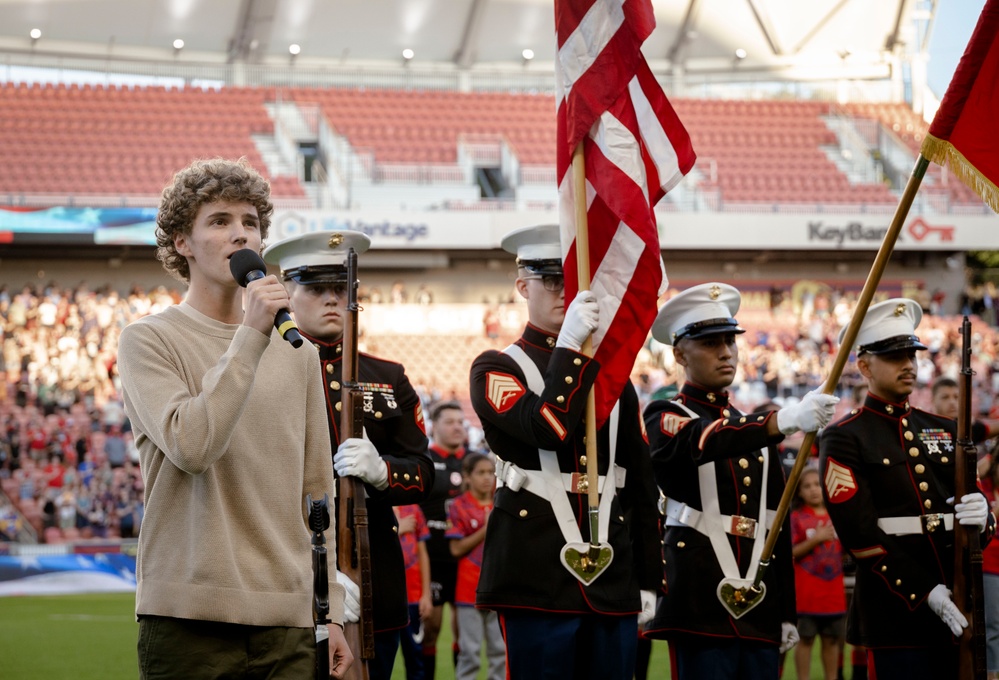 Marines perform color guard for USA v France Rugby match