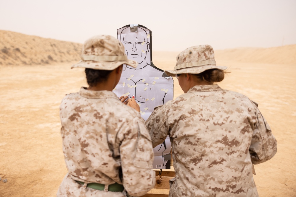 Marines with 3rd Assault Amphibian Bn. attend pistol range during Bright Star 23.