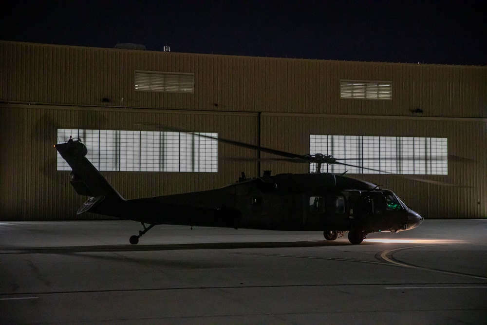 U.S. Army UH-60M Black Hawk embarks for takeoff