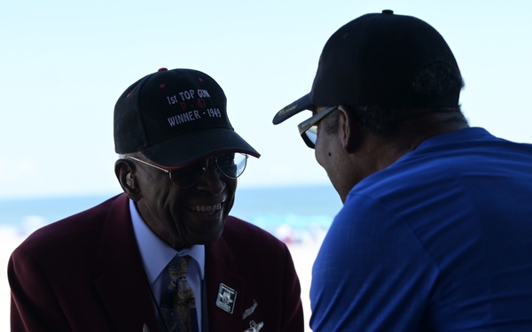 One of the original Tuskegee Airmen pilots attends F-22 Raptor practice demo at Tybee Island Beach during William Tell 2023