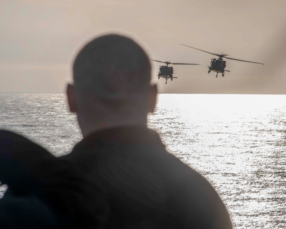 USS John P. Murtha Conducts Flight Operations with 160th Airborne