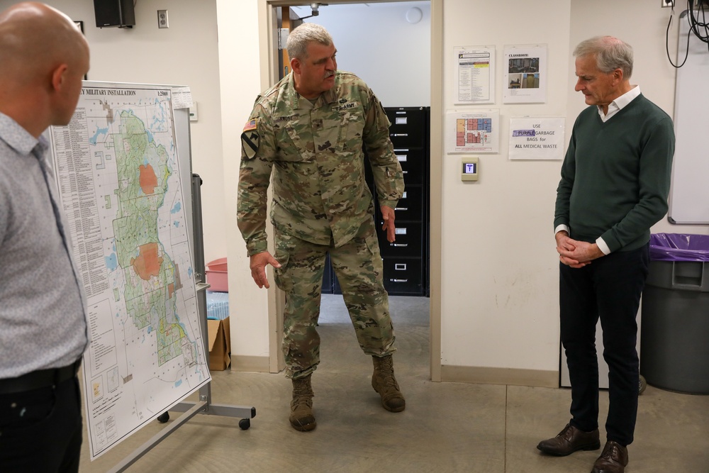 The Norwegian Prime Minister, Jonas Gahr Støre, and Norwegian Ambassador to the United States Anniken Krutnes, visit Camp Ripley Training Center