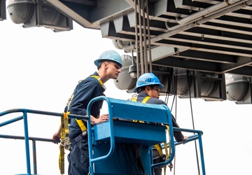 Sailors Operate a Crane Aboard USS Carl Vinson (CVN 70)