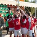 Soldiers from multiple countries play in an organized “African Lion” soccer game