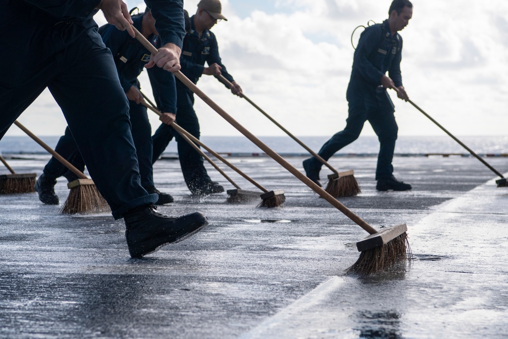 Sailors Scrub Flight Deck