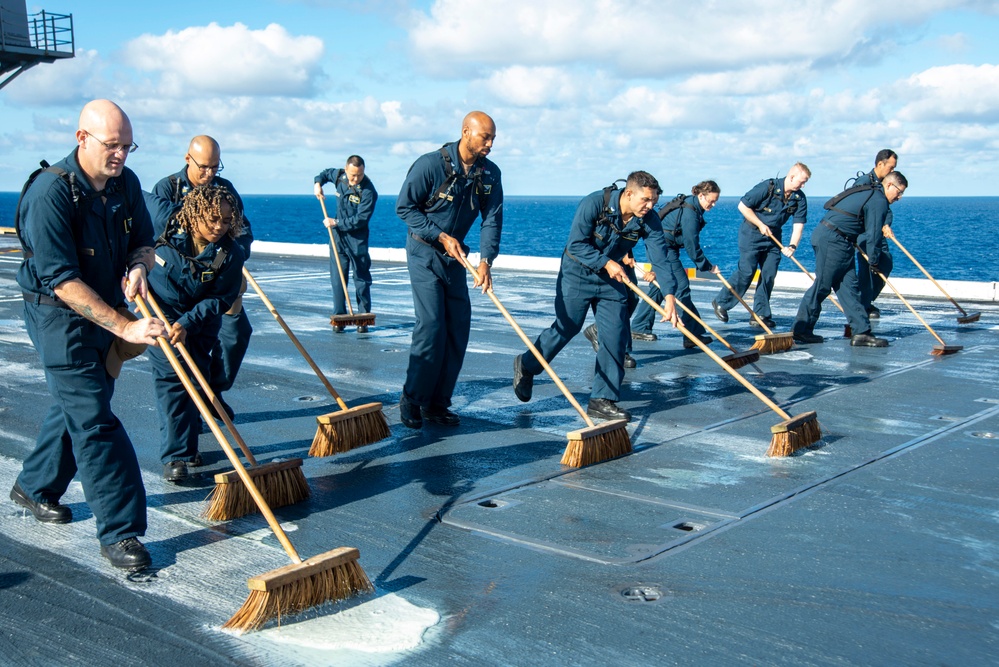 Sailors Scrub Flight Deck