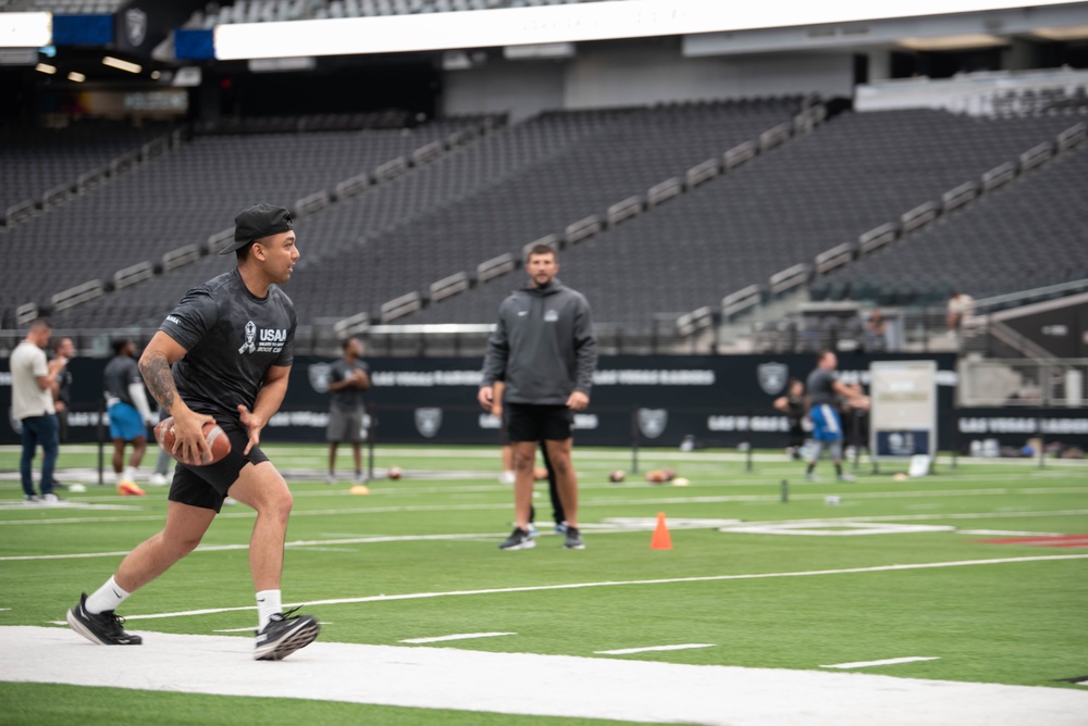 Military members train like the Las Vegas Raiders at Allegiant Stadium