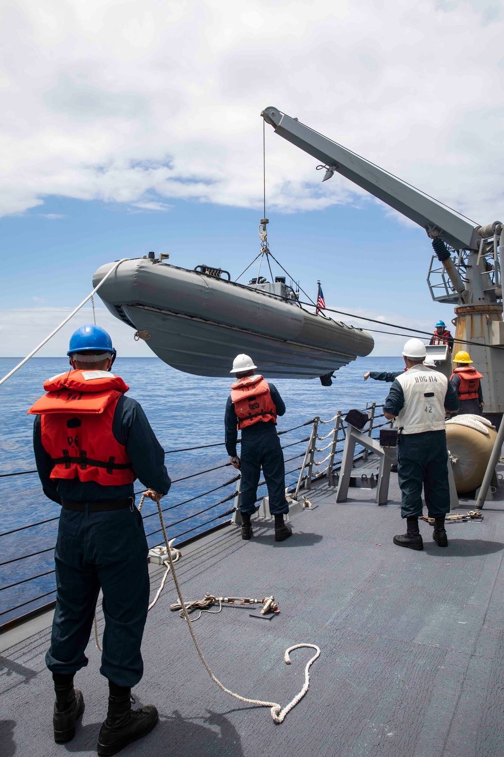 USS Ralph Johnson conducts boat ops.