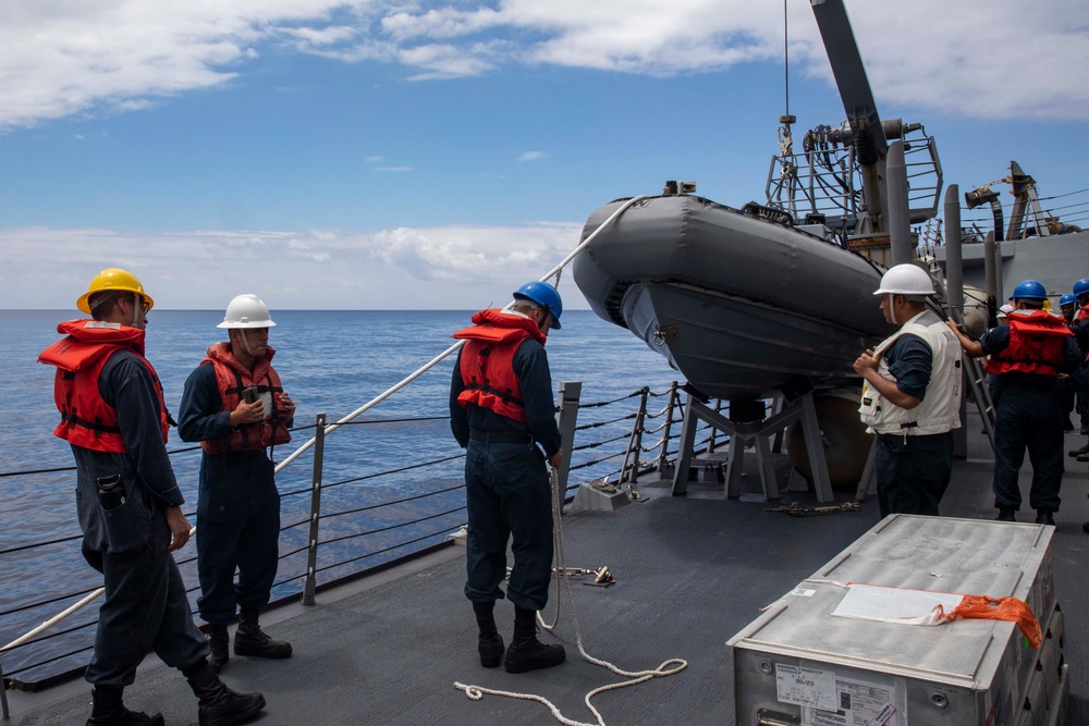 USS Ralph Johnson conducts boat ops.