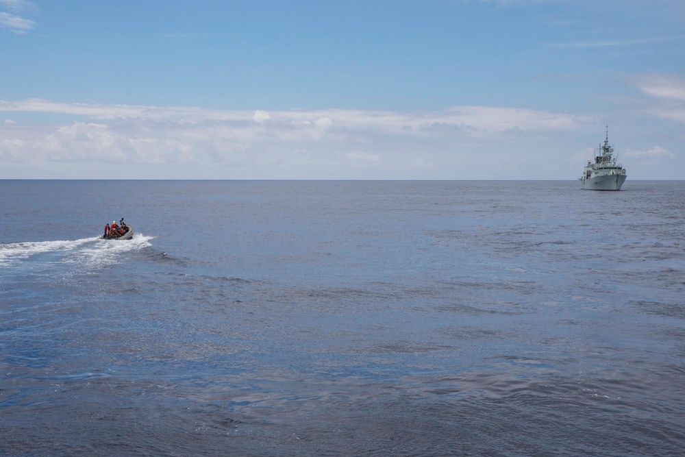 USS Ralph Johnson conducts boat ops.