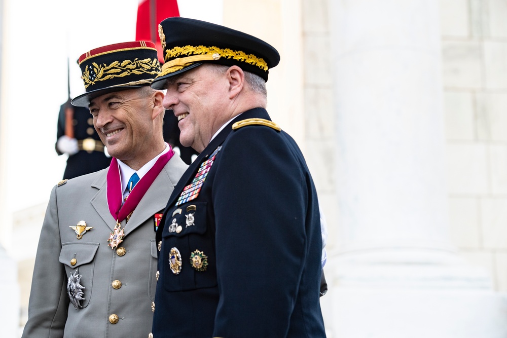 France Chief of Defense Staff Gen. Thierry Burkhard Participates in an Armed Forces Full Honors Wreath-Laying Ceremony at the Tomb of the Unknown Soldier