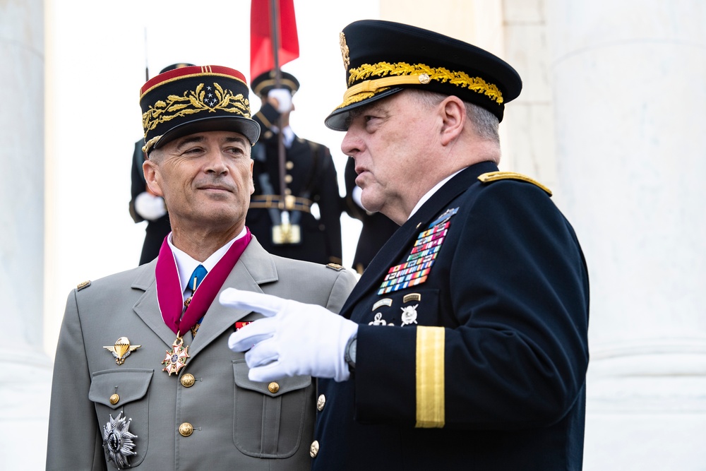 France Chief of Defense Staff Gen. Thierry Burkhard Participates in an Armed Forces Full Honors Wreath-Laying Ceremony at the Tomb of the Unknown Soldier