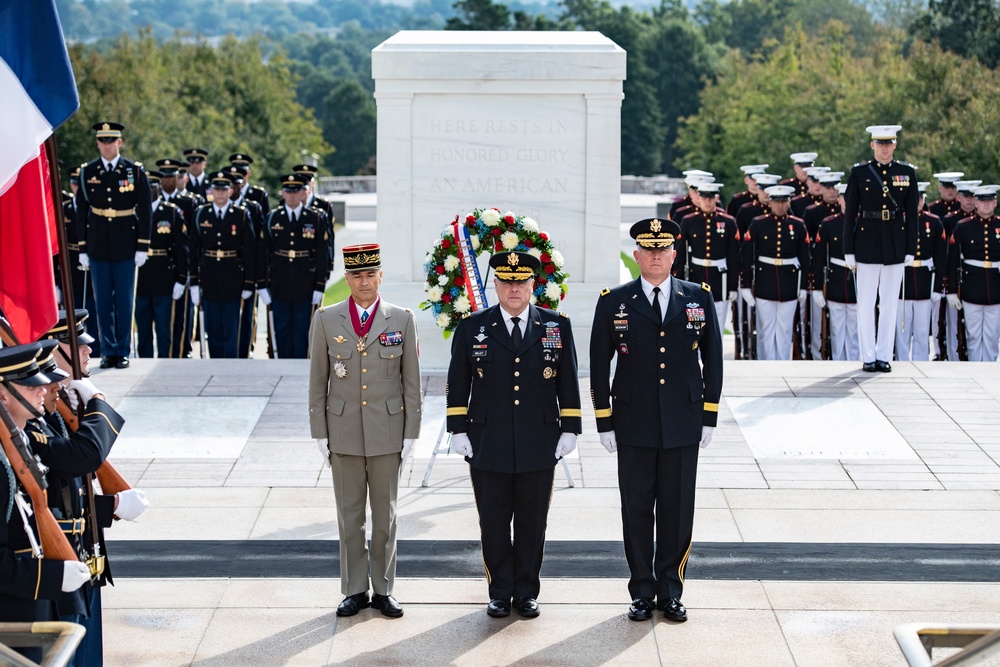 France Chief of Defense Staff Gen. Thierry Burkhard Participates in an Armed Forces Full Honors Wreath-Laying Ceremony at the Tomb of the Unknown Soldier