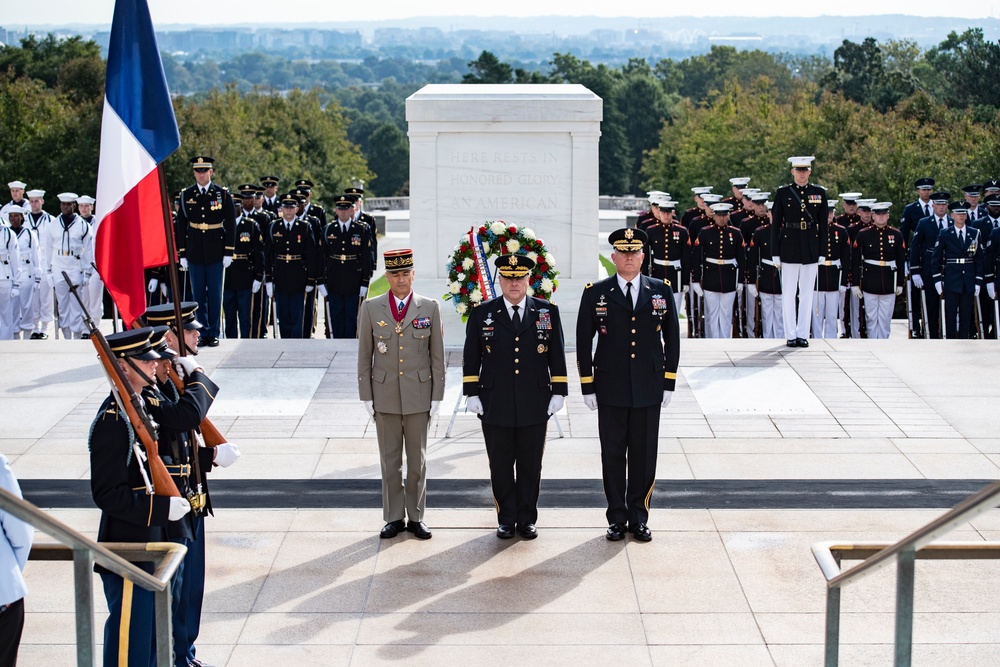 France Chief of Defense Staff Gen. Thierry Burkhard Participates in an Armed Forces Full Honors Wreath-Laying Ceremony at the Tomb of the Unknown Soldier