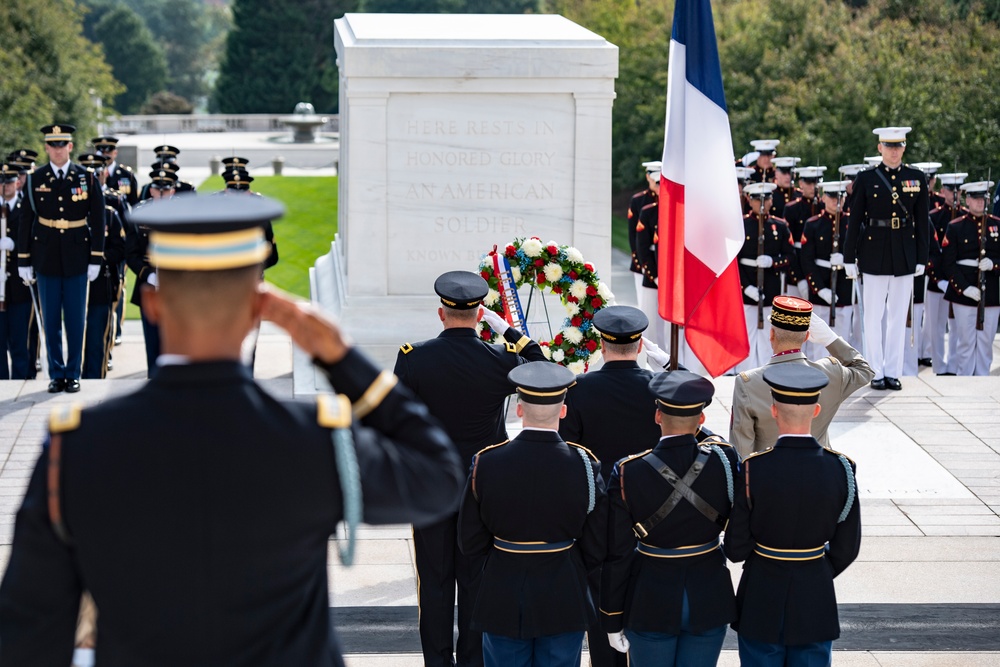 France Chief of Defense Staff Gen. Thierry Burkhard Participates in an Armed Forces Full Honors Wreath-Laying Ceremony at the Tomb of the Unknown Soldier