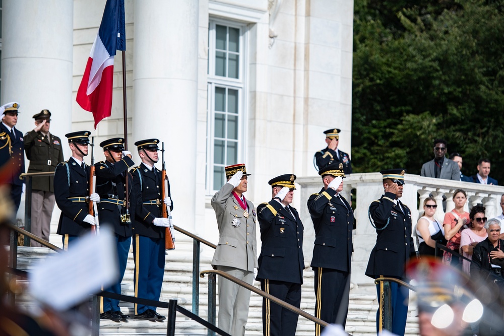 France Chief of Defense Staff Gen. Thierry Burkhard Participates in an Armed Forces Full Honors Wreath-Laying Ceremony at the Tomb of the Unknown Soldier