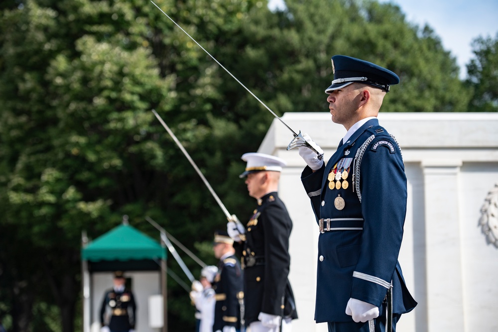 France Chief of Defense Staff Gen. Thierry Burkhard Participates in an Armed Forces Full Honors Wreath-Laying Ceremony at the Tomb of the Unknown Soldier