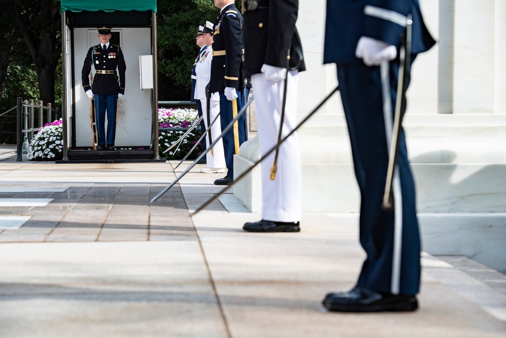 France Chief of Defense Staff Gen. Thierry Burkhard Participates in an Armed Forces Full Honors Wreath-Laying Ceremony at the Tomb of the Unknown Soldier