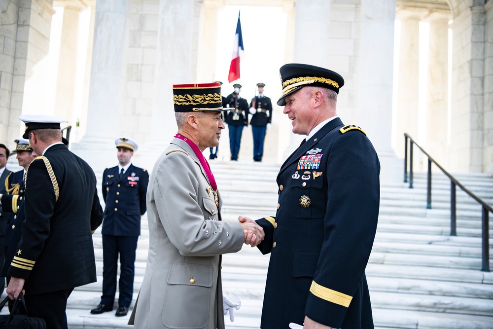 France Chief of Defense Staff Gen. Thierry Burkhard Participates in an Armed Forces Full Honors Wreath-Laying Ceremony at the Tomb of the Unknown Soldier