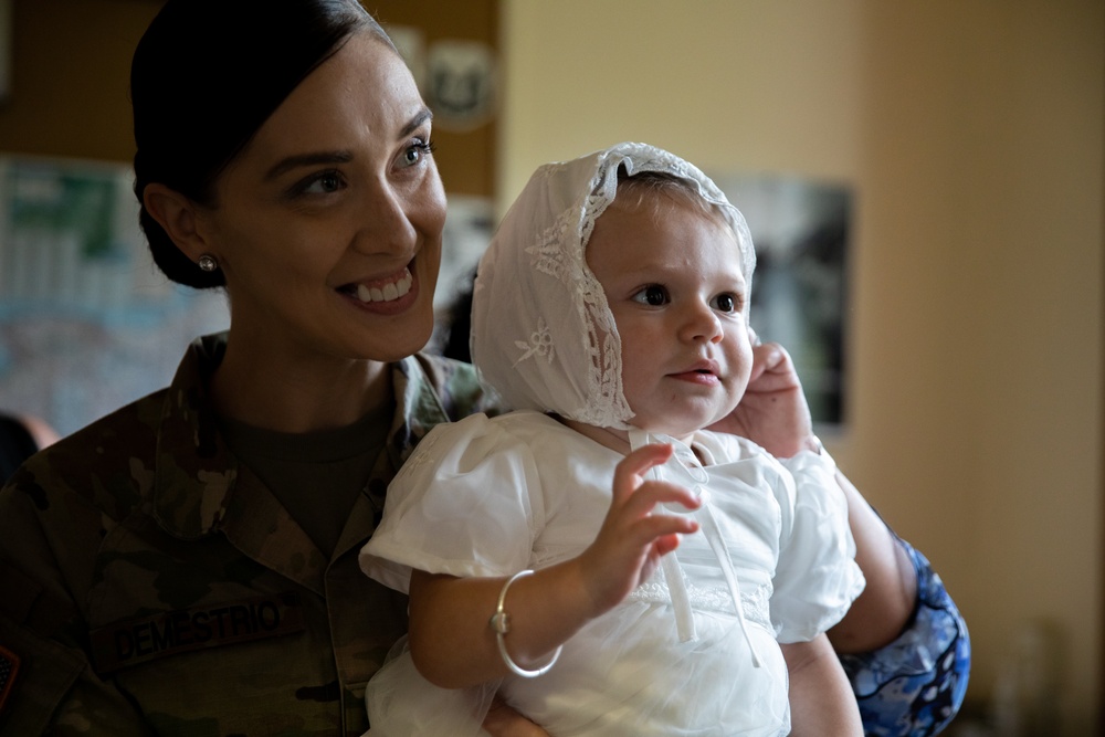 New York National Guard Soldiers baptize daughter at Camp Smith