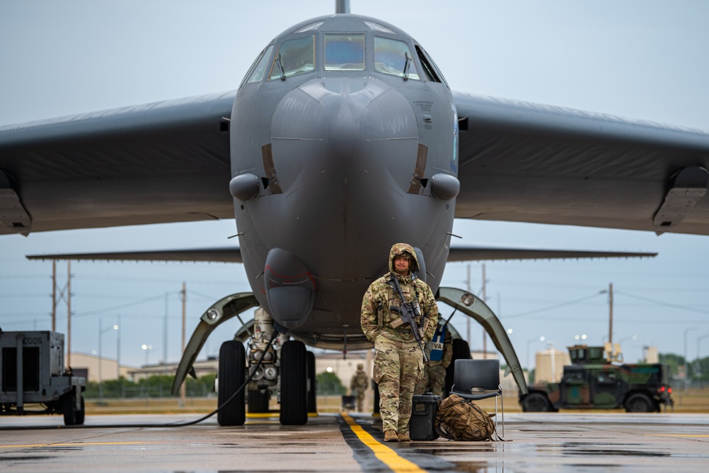 Security forces guarding a B-52H