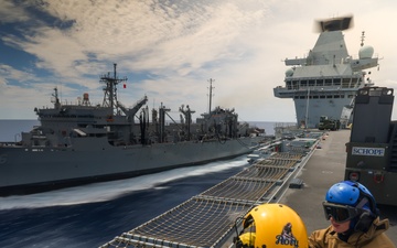 HMS Prince of Wales Receives Fuel from USNS Supply During Resupply Operation at Sea