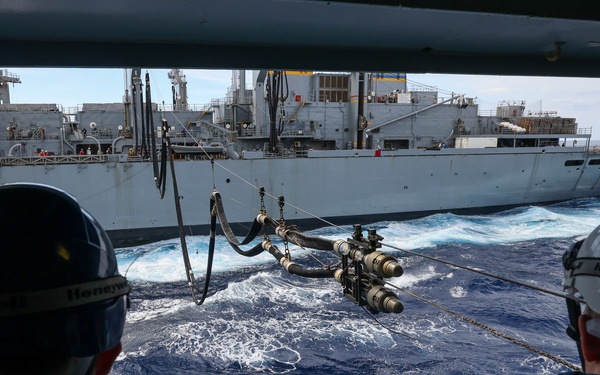 HMS Prince of Wales Receives Fuel from USNS Supply During Resupply Operation at Sea