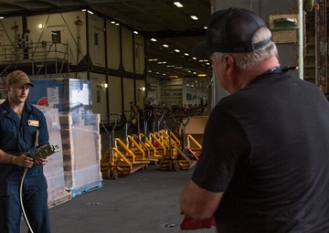 Abraham Lincoln Sailor tests a pad eye