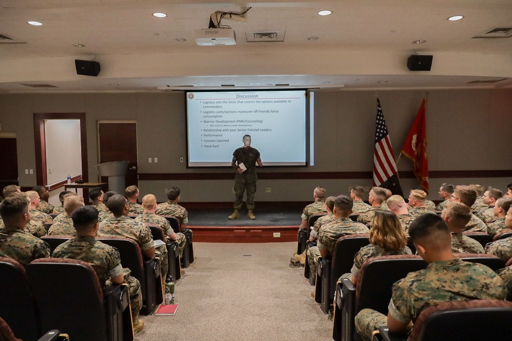 Leaders of 2nd Marine Logistics Group pass on wisdom to Marines at Marine Corps Combat Service Support Schools