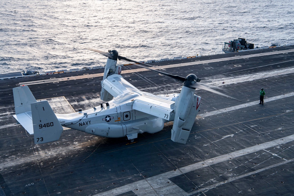 A CMV-22B Osprey Rests On The Flight Deck