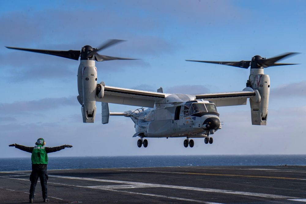 A CMV-22B Osprey Lands On The Flight Deck