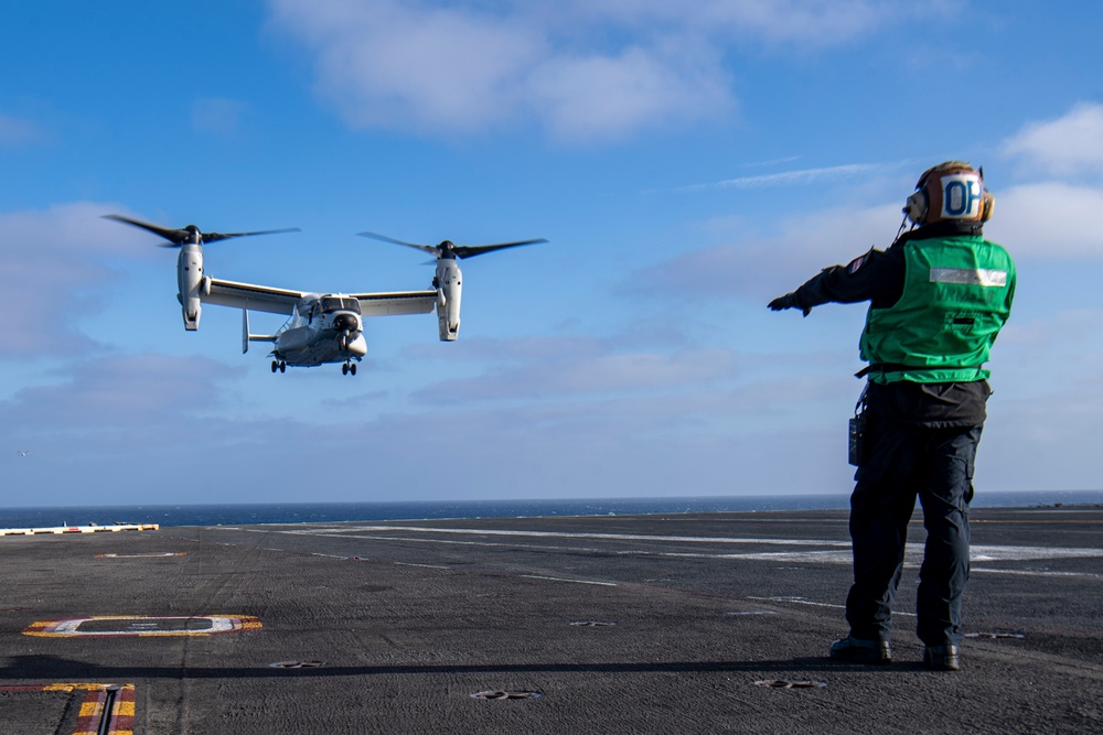 A CMV-22B Osprey Lands On The Flight Deck