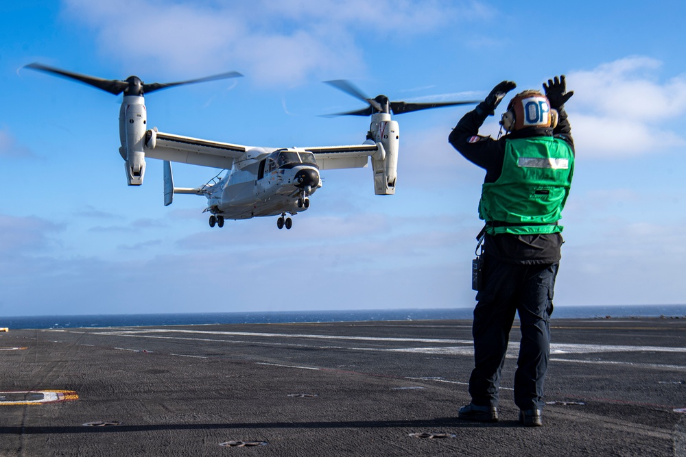 A CMV-22B Osprey Lands On The Flight Deck