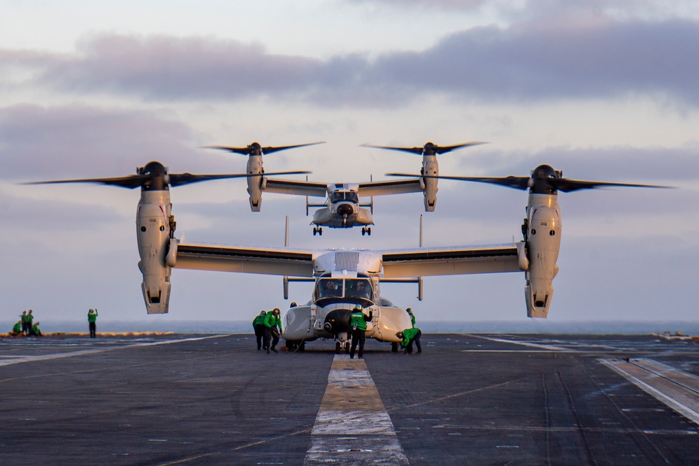 Two CMV-22B Ospreys Conduct Flight Operations