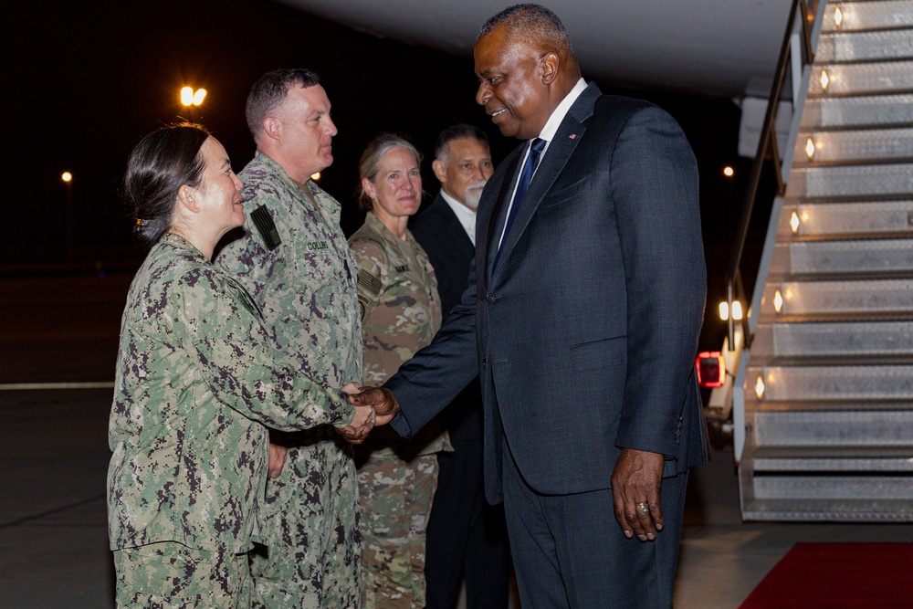 Secretary of Defense Lloyd J. Austin lll arrives at Camp Lemonnier, Djibouti