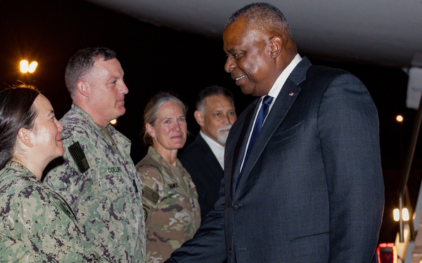 Secretary of Defense Lloyd J. Austin lll arrives at Camp Lemonnier, Djibouti