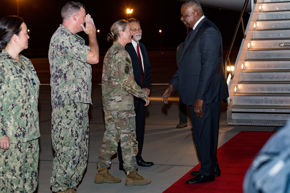 Secretary of Defense Lloyd J. Austin lll arrives at Camp Lemonnier, Djibouti